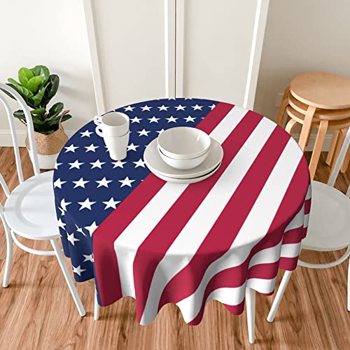 BETGINY 4th of July Tablecloth 70 Inch Round Waterproof Rustic Patriotic Table Cloth Fabric Farmhouse American Flag Stripe Tablecloth Decorative for Picnic Party Holiday Home Indoor Outdoor by BETGINY - Used condition - Image 6