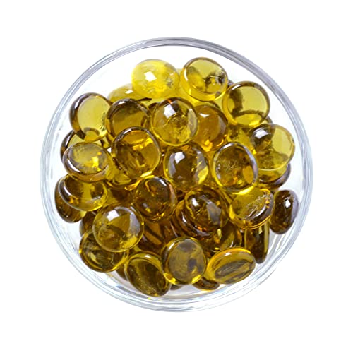 KINGOU Flat Glass Gems/Marbles/Stones/Beads for Vase Filler, Table Scatter, Games - 1 Lbs (17-19mm, Approx. 3/4\") (Yellow, Standard)