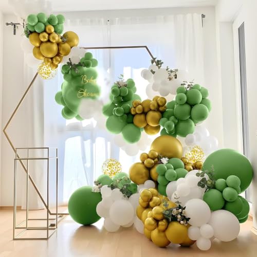 Image of Sage Green Retro Balloon Arch Kit for Birthday, Baby Shower, Welcome Baby & Anniversary Decorations | Boys, Girls, Men, Women Theme Party Decor (Sage Green Balloon Arch Garland -61 pcs)
