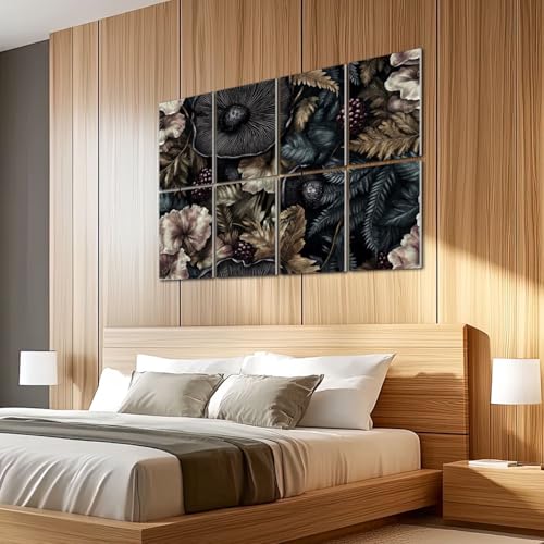 Paneles acústicos artísticos absorventes de sonido 8 piezas 48"x32" decorativos en negro con diseño floral y setas miniatura 5