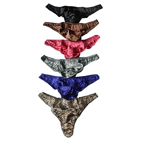 Qianya Mens Silk Thong Underwear Briefs sexy 100% Pure Silk 6 Pieces In One Economic Pack (L) Cover