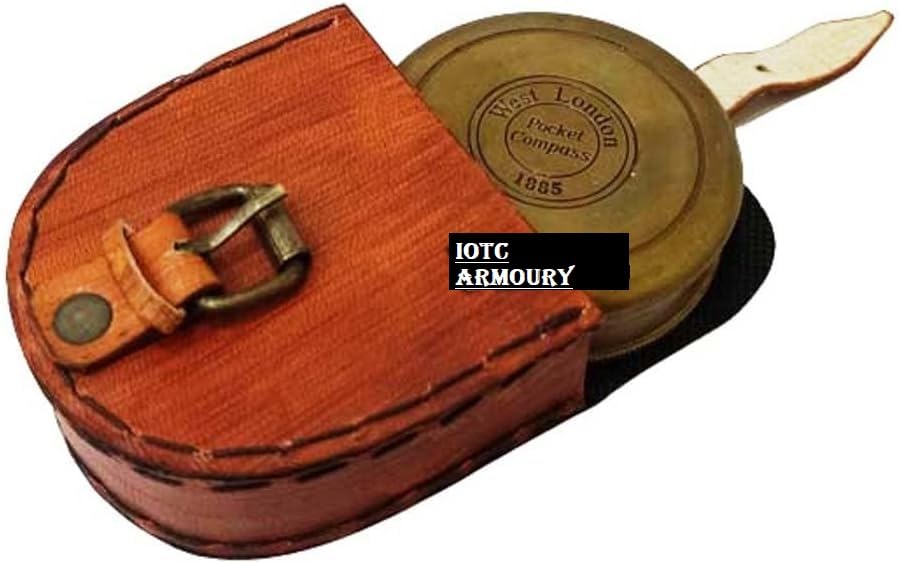 Brújula de bolsillo de latón estilo vintage con funda de cuero miniatura 4