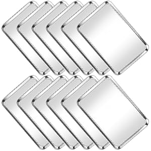 12 Pcs Baking Sheet Set, HKJ Chef Nonstick Stainless Steel Cookie Sheet Baking Pan and Baking Tray for Oven, Size 16 x 12 x 1 Inch, Non Toxic & Easy Clean & Heavy Duty