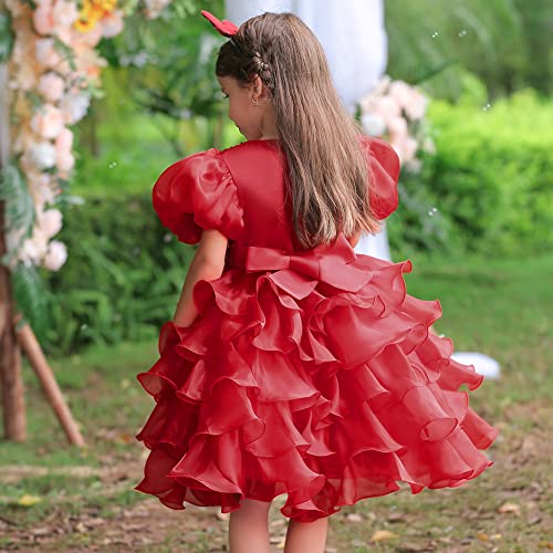 Vestido de lentejuelas infantil cómodo que no pica para fiestas y bodas en color rosso 4
