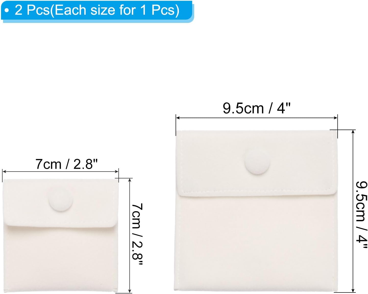 PATIKIL Jewelry Pouch, 2 Pack Soft Velvet Pouches with Snap Button Portable Storage for Rings Necklace Bracelet Earring Watch, Beige(3x3, 4x4)