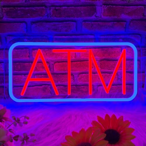 ATM Neon Sign ATM Led Signs for Wall Decor Dimmable Neon Light Sign for Bank Game Room Bedroom Kids Room Bar Decoration Dimmable USB Powered Light Up Signs for Party Decor
