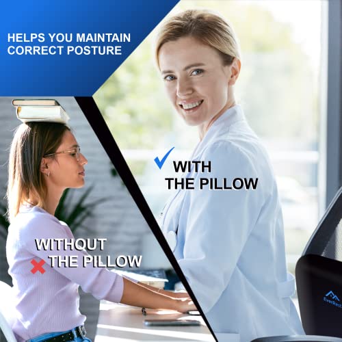 Everrest Lower Back Lumbar Support Pillow For Office Chair And Car - Back Pain, Posture Memory Foam Cushion - Gaming Chair Pillow Strap #TOP2