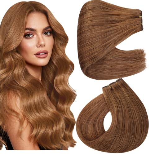 Image of Full Shine 22 Inch Human Hair Extensions Sew In Color Copper Weft Hair Extensions Human Hair Sew In Remy Hair Invisible Real Human Hair Wefts 105G