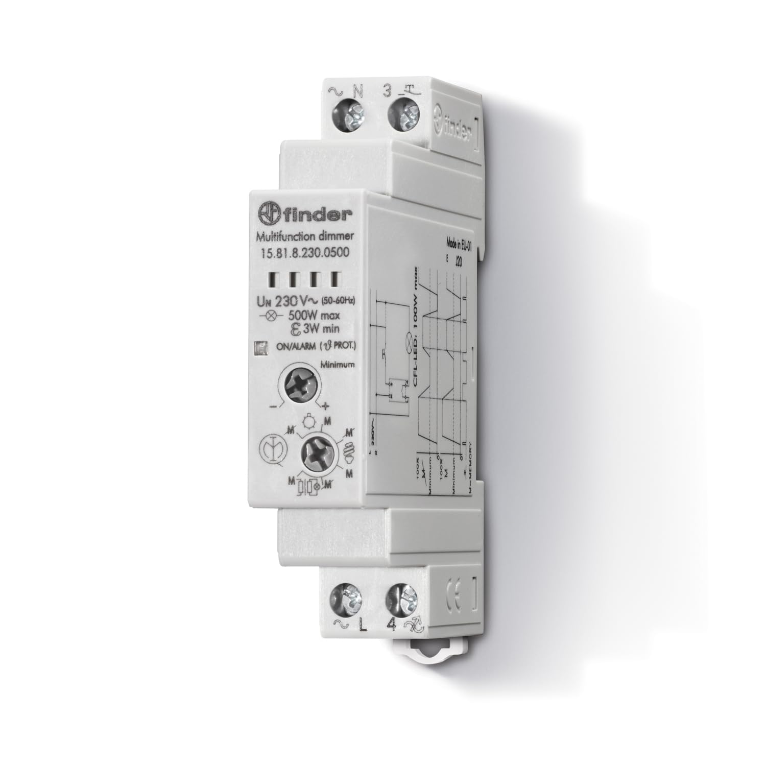 Finder Dimmer (varialuce) Elettronico Tipo 15.81 modulare. Compatibile con lampade a risparmio energetico, compatte fluorescenti dimmerabili (CFL) o LED dimmerabili