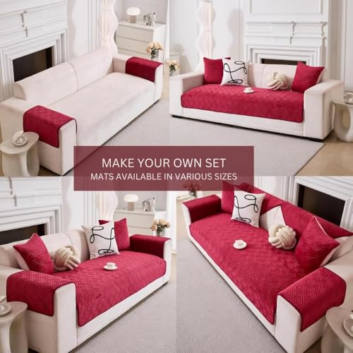 Image of HOMETHREADS Innovative Premium Velvet Sofa Cover Mat with PVC Backing for Non-Slip Comfort | (Maroon Vrsh, 1Pc Backrest Mat | 70x70cm)