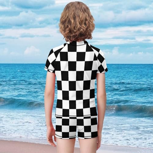 Black White Race Checkered FlagChildren's Casual Swimsuit Set - Simple and Versatile9-11Y（140cm）2