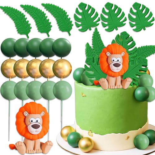 decoración de tartas con temática safari animales salvajes bosque y jungla para primer cumpleaños niño 1 año sin elementos metálicos