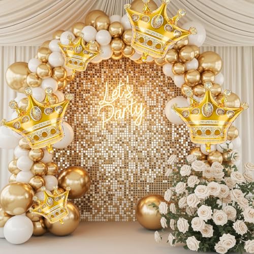 Image of 10pcs Gold Crown Balloons, Gold Crown Foil Balloons, Large Aluminum Foil Balloon With Two Sizes For Birthday Baby Shower King Royalty Theme Party Wedding Bachelorette Engagement Decorations