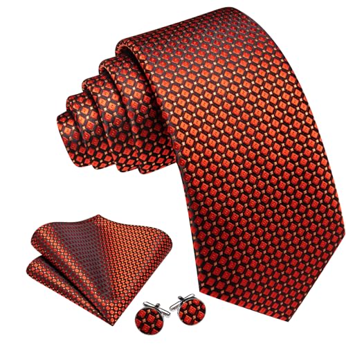 Image of YOHOWA Men Plaid /Striped Ties Set Silk Business Wedding Formal Fashion Necktie and Pocket Square Cufflinks Set