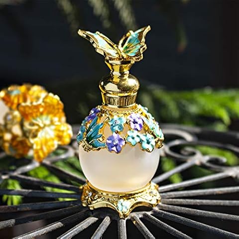 YU FENG Butterfly Flower Glass Perfume Bottle Empty Vintage Decorative Crystal Perfume Vial Scent Bottles for Women Girls(15ml) Cover