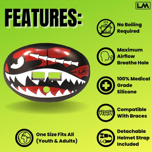 Loudmouth Football Mouth Guard | Military Flying Tiger Adult and Youth Mouth Guard | High Impact Mouth Piece for Sports | Dual Action Air Flow Mouth Guards | Pacifier Lip and Teeth Protector (Red)