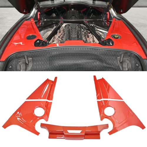 Image of Red Rear Engine Compartment Surround Overlay,Carbon Fiber Pattern Engine Bay Panel Cover Trim Side Panel Engine Bay Dress Up Kit for Corvette C8 Stingray Z51 2020+,for C8 Z06 /E-Ray 2023+