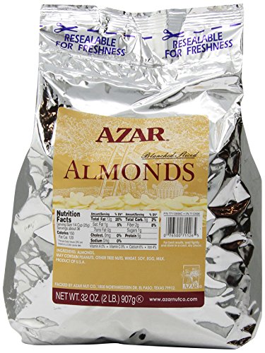 Azar Nut Company Almonds Blanched, Sliced Raw, 32-Ounce Resealable Bag