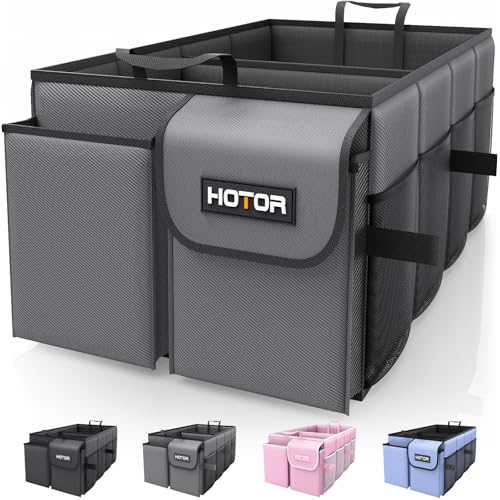 HOTOR Foldable Trunk Organizer - SUV & Sedan Compatible, Sturdy 2-Compartment Grey Car Accessory Organizer, 23.6