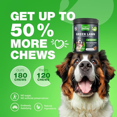Grass Burn Spot Chews for Dogs - Urine Neutralizer for Lawn - Pee Lawn Spot Saver Caused by Urine - Probiotics, Enzymes & Multivitamins - Grass Saver Soft Treats for Canine Digestive and UTI Support