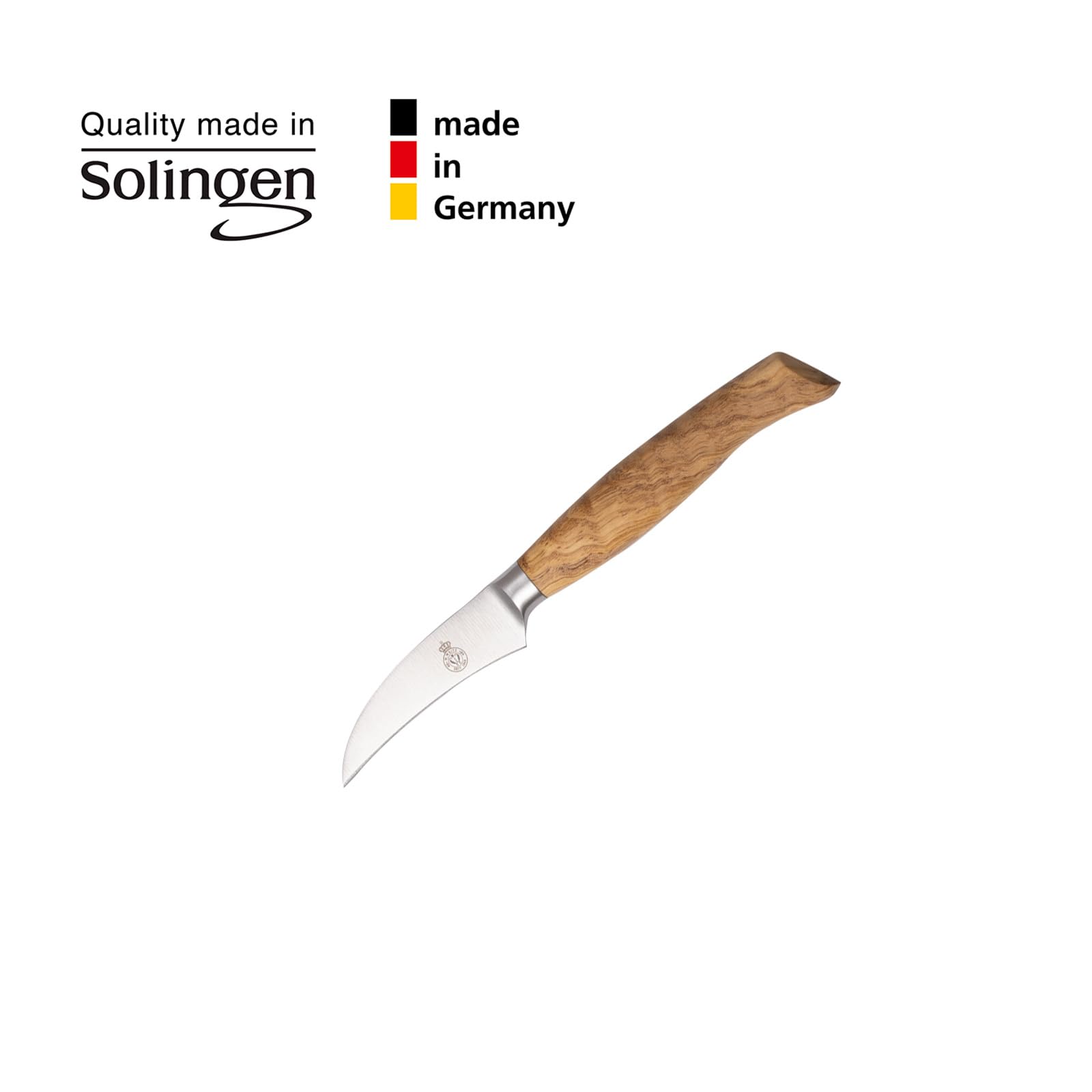 WEITZ Schälmesser 7 cm, Edelstahl mit Olivenholzgriff | Gebogen, Gemüsemesser, Präzisionsmesser aus Solingen, Made in Germany, Langlebig & handlich