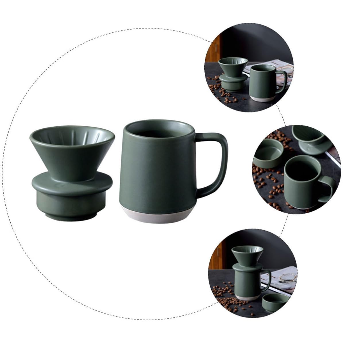 PRETYZOOM Taza de Filtrado de Café Función de Cerámica Verde Filtro Fino y Diseño Portátil de Forma Práctica preparar para Leche
