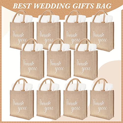 Sweetude 10 Pcs Thank You Gift Bags Jute Tote Bag Reusable Burlap Bags With Handles Lining Waterproof Bulk For Wedding Gifts Bags, Beach, Shopping, Party, Wedding, Women, Bridesmaid, 11 X 9.4 X 3.9'' #TOP6