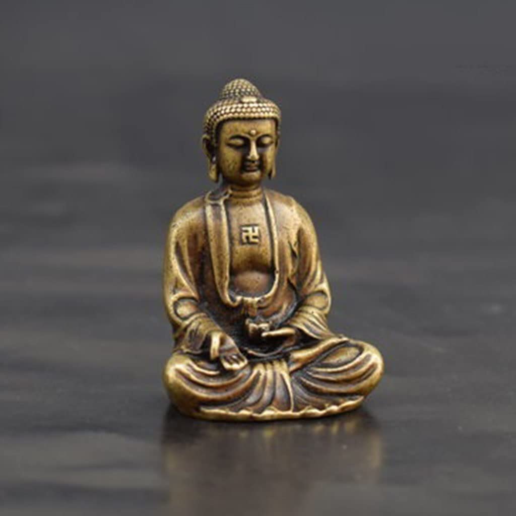 Pure Cobre Sakyamuni Buda Pequeños Ornamentos, Adoración De La Estatua De Buda De Latón Macizo Antiguo, Decoración del Hogar