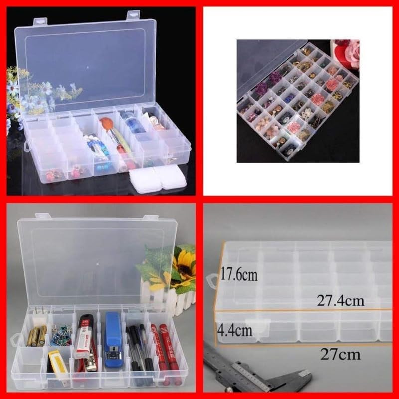 Image of Finner 36 Grids Cells Multipurpose Adjustable Jewelry Storage Boxes Organizer with Removable Dividers Plastic Storage Case for Jewelry, Earring, Medicine Pills Container Tool Small (Transparent