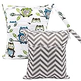 PandaEar 2 Stück Wetbag Kindergarten| Baby Nasstaschen Stoffwindeln wasserdichte Windeltasche für Unterwegs Strand Reisen Babypool Yoga Turnbeutel für Babysachen Badeanzüge oder nasse Kleidung