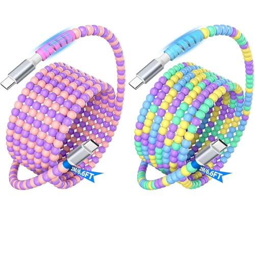 2 Pack USB C Cable Beaded Fast Charging 6.6FT,Beads Charger Cable for Girl Women Student School Kid,60W 45W 40W 30W 27W 25W USB-C to Type C PD Charge Cord for iPhone 17 16 15 for iPad A16 for Samsung image 4