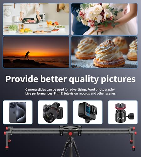 Image of Zecti Camera Slider 24 inch /60 cm Adjustable Carbon Fiber Camera Dolly Track