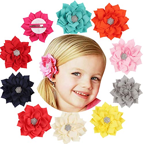 Zoonai Baby Girl Chiffon Flower Hair Clip With Rhinestones Teens Kids Toddlers Boutique Hairpin Headwear - Set Of 2 (Watermelon Red) #TOP1