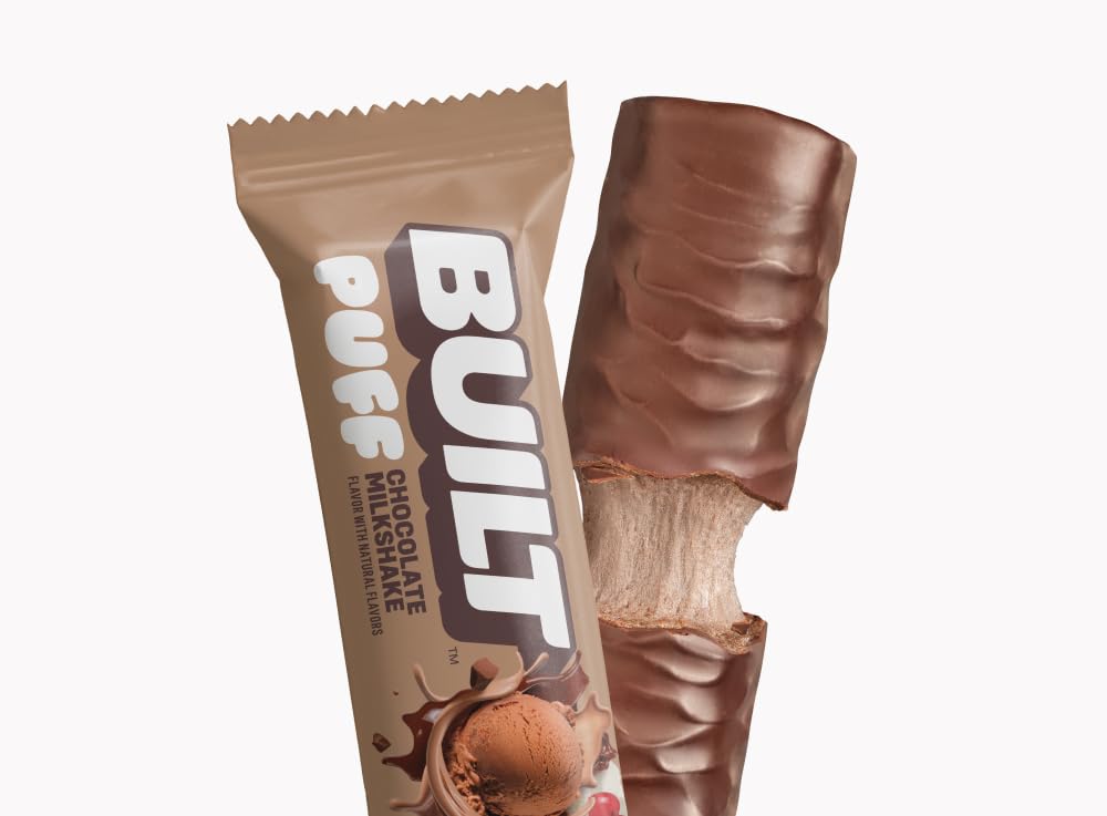 BUILT Bar Puff Protein Bars - Chocolate Milkshake - 17g Protein Snack Bars with Collagen - Calorie Conscious & Gluten Free - 12 Count