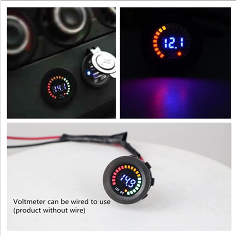ZYTC Car Waterproof Round Voltmeter 12V Multicolor screen DC LED Digital Voltmeter Automobile Modified Vehicle Instrument Meter Voltage Tester Gauge for Marine Motorcycle Truck Boat RV UTV (Pack of 1)
