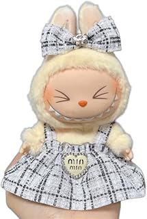 Vestido para muñecas de peluche de 17 cm para Labubu, ropa para muñecas de 17 cm, ropa adecuada para el peluche Labubu (BLANCO)