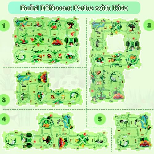KADAYAYA Plastic Puzzle Track Play Set for Kids 4-6 Years Old Rail Car Track Jigsaw with Racer Vehicle for Boys Girls Age 3-5 Educational Montessori Track Toy Gifts for Toddler Boys Girls 3 4 5 6 - Image 3
