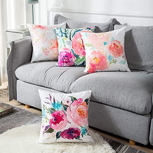 Emvency Set Of 4 Throw Pillow Covers Peonies Summer Watercolor Floral Pink Flower Decorative Pillow Cases #TOP4