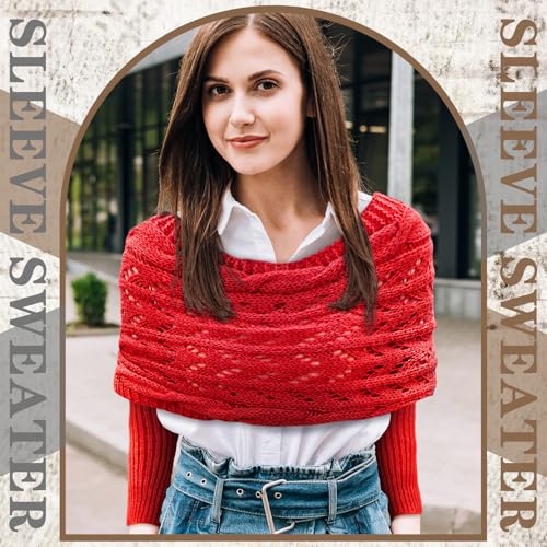 Image of Geyoga 2 Pcs Scarf with Sleeves for Women Knitted Wrap Sweater Scarf with Sleeves Shrugs for Women Wrap Shawl