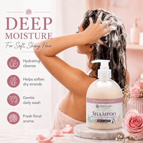 Image of Ginger Lily Farms Botanicals Shampoo, 16.9oz /6pk, Whispering Rose | 100% Vegan & Cruelty-Free | Moisturizing Shampoo for All Hair Types