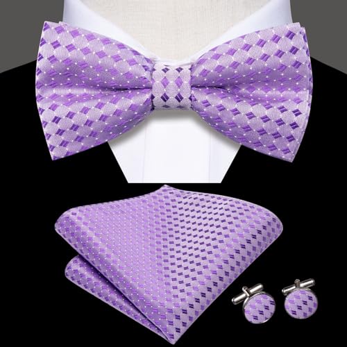 Image of Hi-Tie Bow Ties for Men Pre-Tied Pocket Square with Cufflinks Mens Bowtie Sets for Wedding Formal Party