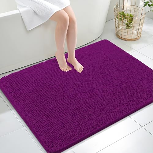 Image of OLANLY Large Bathroom Rugs 40x32, Extra Soft Absorbent Chenille Bath Rugs, Rubber Backing Quick Dry, Machine Washable Bath Mats for Bathroom Floor, Tub and Shower, Home Decor Accessories, Purple