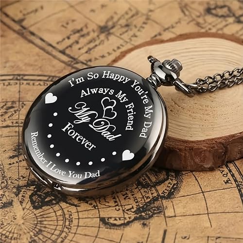 Image of Vintage Gandhi Style Pocket Watch with Engraved Designs & Messages Royal Black Analog for Men Women & Kids Includes Key Ring for car or Bike Keys Ideal Gift