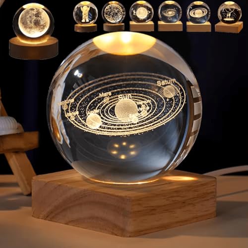 Image of Crackles 3D Crystal Ball Night Lamp, Creative Engraved Night Light for Kids Room, USB Table Lamp with Wooden Base, Light for Home Office Decoration (Random Design) Pack of 5 for Return Gifts