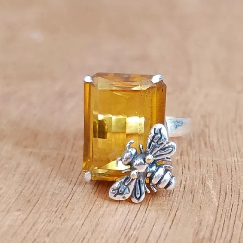 Citrine Ring, HoneyBee Ring, 925 Sterling Silver Ring, Beautiful Ring, Handmade Ring, Wedding Ring, Women Ring, Bee Band Ring, Gift Item, Minimalist citrine ring