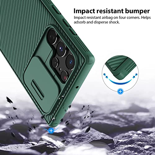 Image of Galaxy S22 Ultra Case with Camera Cover,S22 Ultra Slim Fit Thin Polycarbonate Protective Shockproof Cover with Slide Camera Cover, Upgraded Case for Samsung Galaxy S22 Ultra (Green)