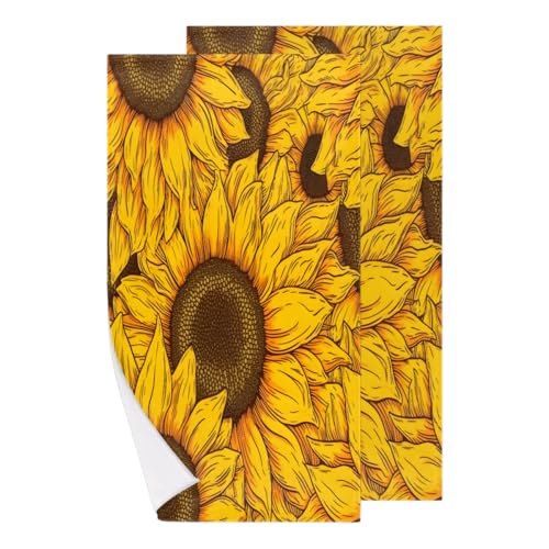 Pack de 2 Multiusos Pareo Girasol Amarillo Tema Floral Toalla de Playa Toalla Sauna para Playa,Piscina,Yoga 40X70cm