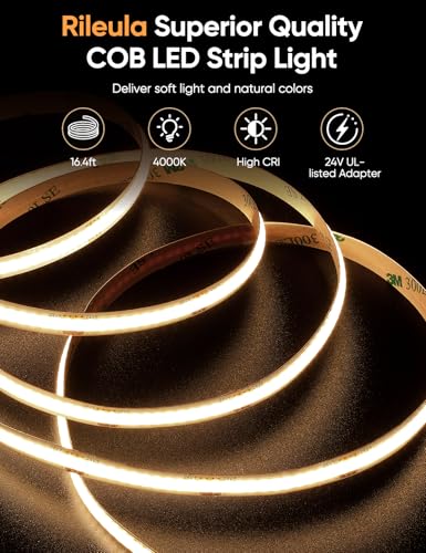 Image of COB LED Strip Lights 4000K Natural White DC24V with Remote Control