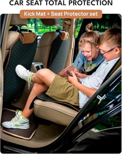 Image of Owleys Kick Mat Back Seat Protector - Car Back Seat Cover for Kids Feet - Waterproof & Sturdy Protector for Upholstery from Dirt, Mud, Scratches and Stain (Hexy Set)