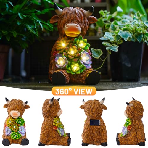Estatua solar vaca Highland para jardín con luz LED miniatura 6
